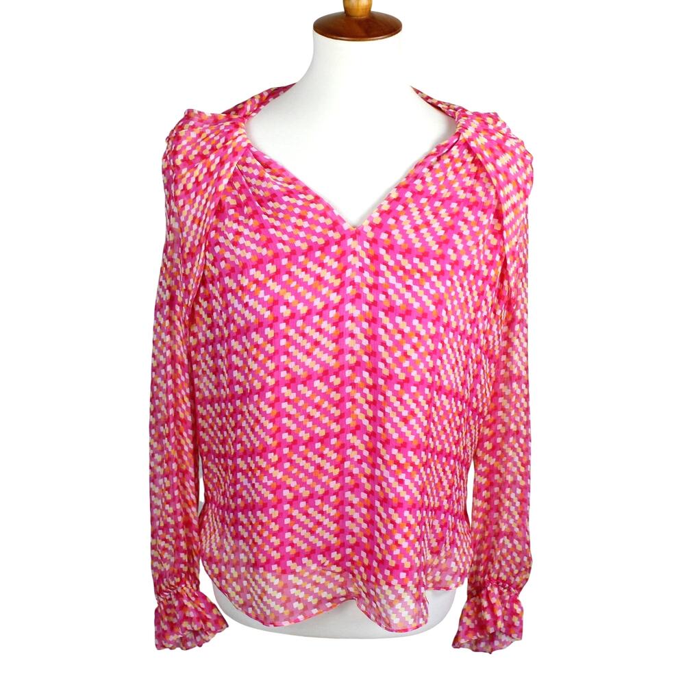 The Fold London 100% Silk Blouse Womens US 8 UK 12 Pink Long Sleeve Quiet Luxury